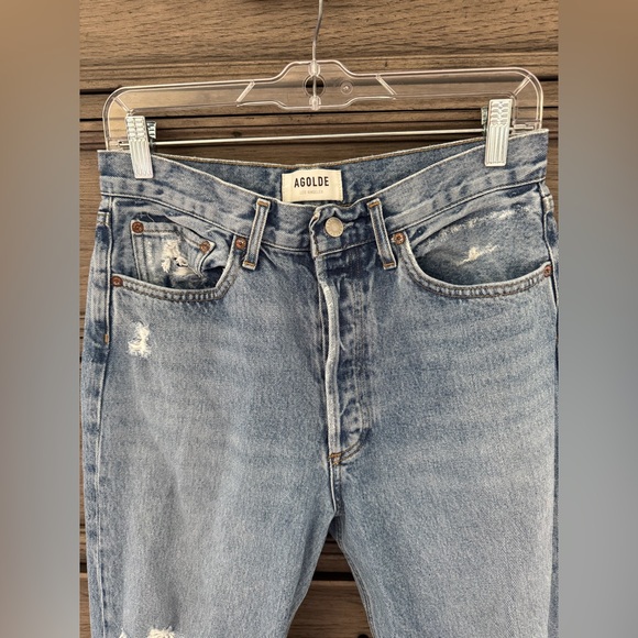 AGOLDE 90s Mid Rise Loose Jeans EUC Wander Distressed Button Fly 27 High Rise - Picture 3 of 15